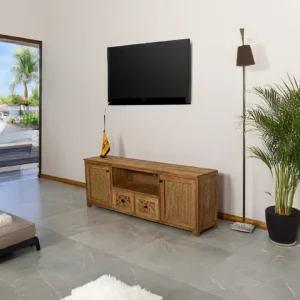 میز تلوزیون سفارشی چوب بلوط رنگ خاکی پتینه